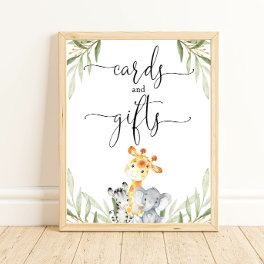 Cards and gifts safari animals baby shower sign