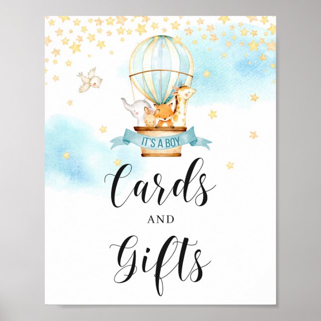 Cards and Gifts sign Baby Shower hot air balloon (Front)