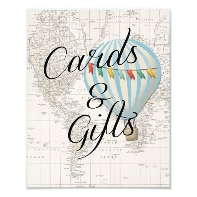 Cards and Gifts Sign Baby Shower Hot Air Balloon (Front)