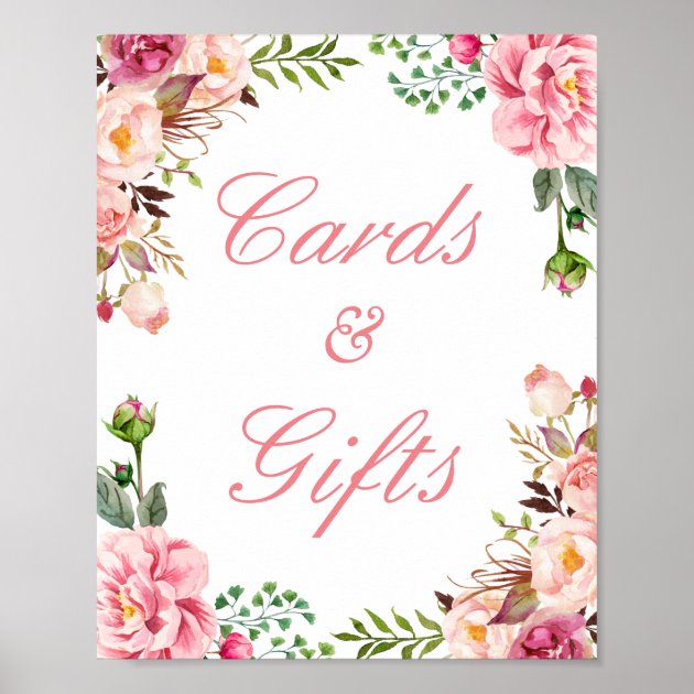 Cards And Gifts Sign Beautiful Blush Pink Floral