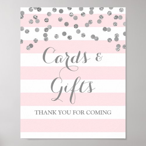 Cards and Gifts Sign Blush Stripes Silver Confetti