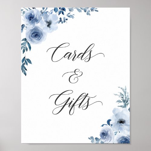 Cards and Gifts Sign Bohemian Dusty Blue Floral - Bohemian Dusty Blue Floral Cards and Gifts Script Sign Poster. 
(1) The default size is 8 x 10 inches, you can change it to a larger size.  
(2) For further customization, please click the "customize further" link and use our design tool to modify this template. 
(3) If you need help or matching items, please contact me.