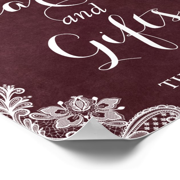 Cards And Gifts Sign | Burgundy Floral Lights Lace