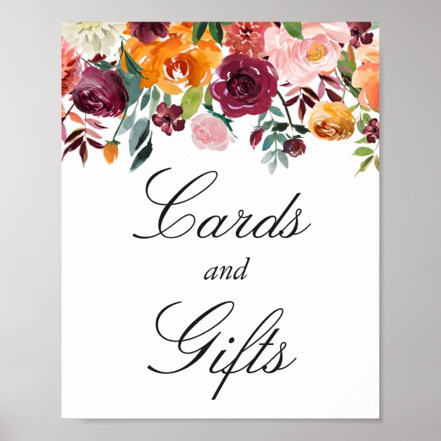 Cards And Gifts Sign | Burgundy Pink Flowers