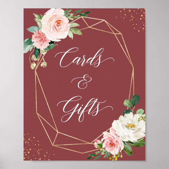 Cards and Gifts Sign Cinnamon Rose Blush Floral (Front)