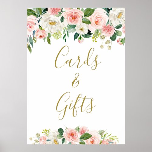 Cards and Gifts Sign Elegant Pink Blush Floral - Cards and Gifts Sign Elegant Gold Pink Blush Floral