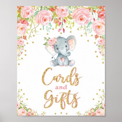 Cards and Gifts Sign Floral Elephant Baby Shower