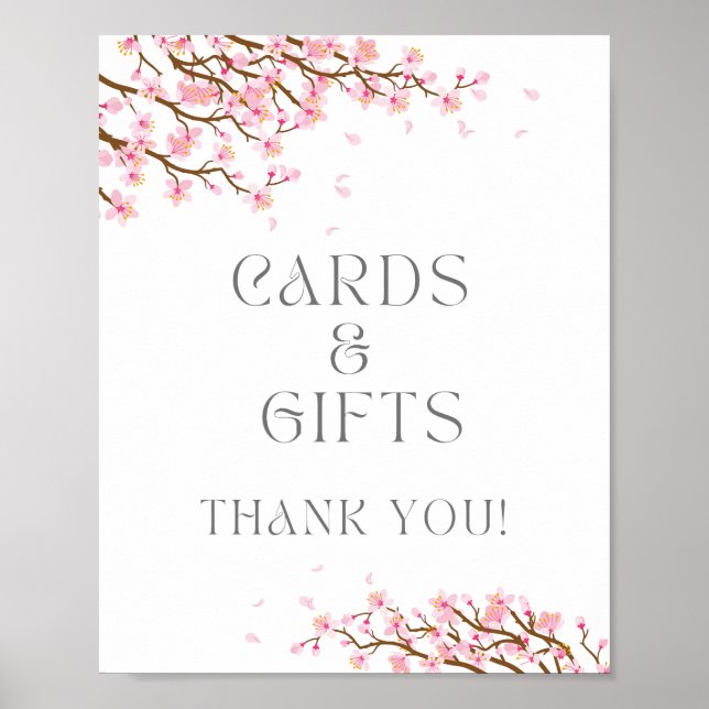 Cards and Gifts Sign for Cherry Blossom Party (Front)