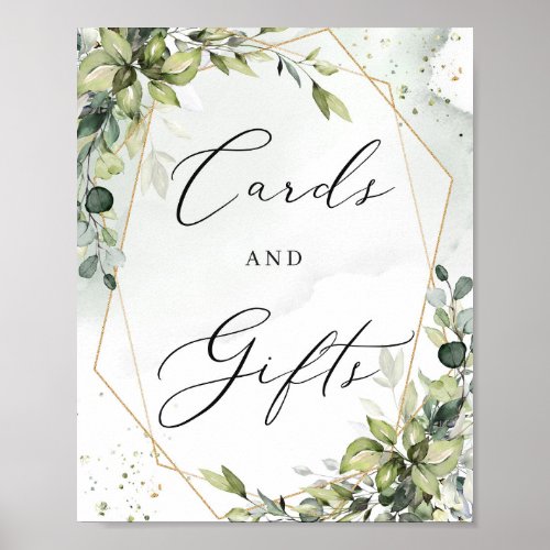 Cards and gifts sign greenery boho foliage gold