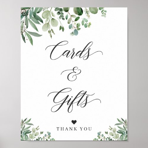 Cards and Gifts Sign Greenery Eucalyptus Leaves - Greenery Eucalyptus Leaves | Cards and Gifts Script Sign Poster. 
(1) The default size is 8 x 10 inches, you can change it to a larger size.  
(2) For further customization, please click the "customize further" link and use our design tool to modify this template. 
(3) If you need help or matching items, please contact me.