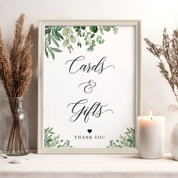 Cards And Gifts Sign Greenery Eucalyptus Leaves by CardHunter at Zazzle