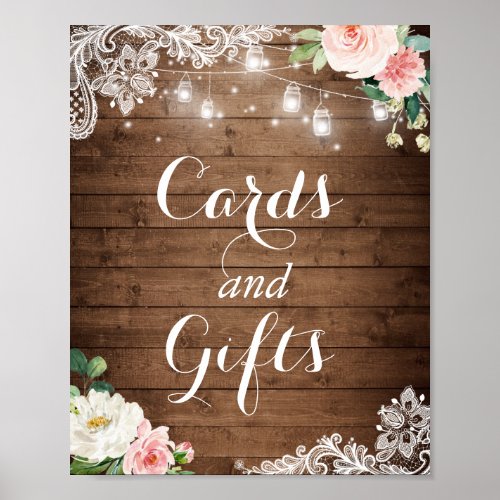 Cards and Gifts Sign  Mason Jar Lights Floral
