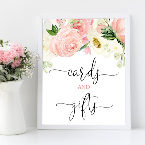 Cards and gifts sign pink gold elegant floral