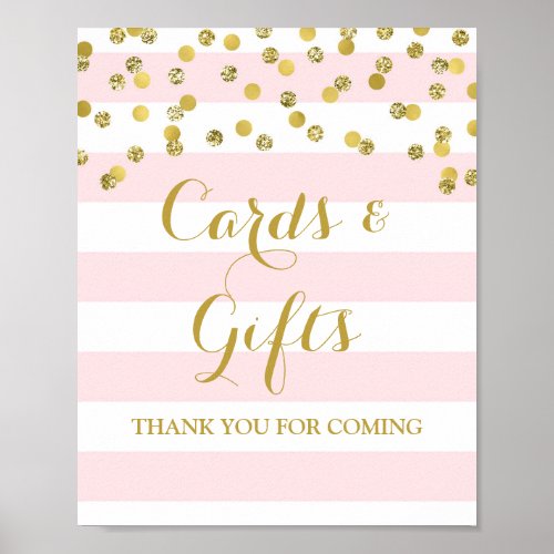 Cards and Gifts Sign Pink Stripes Gold Confetti