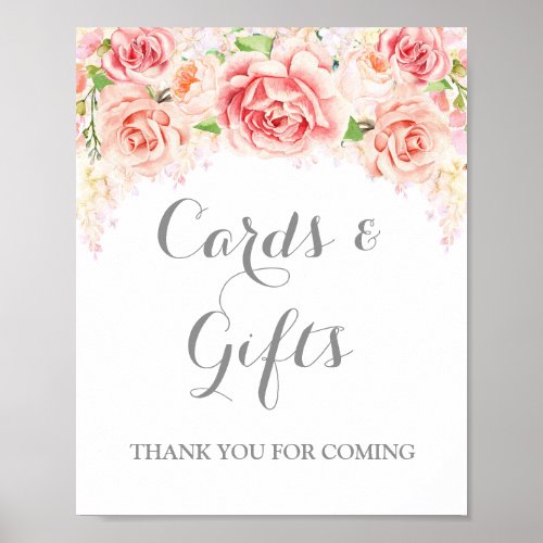 Cards and Gifts Sign Pink Watercolor Flowers