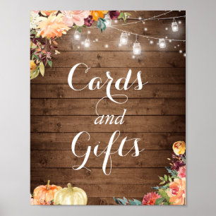 Cards and Gifts Sign Rustic Autumn Floral Lights