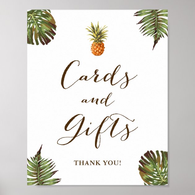 Cards And Gifts Sign Tropical Leaves Pineapple