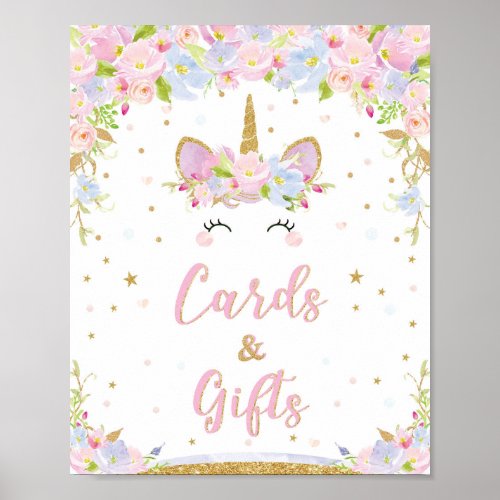 Cards and Gifts Sign Unicorn Birthday Baby Shower