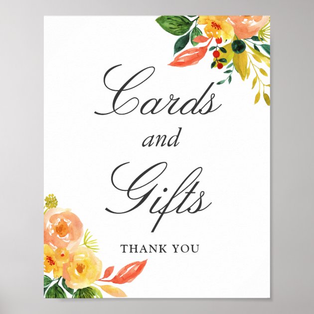 Cards And Gifts Sign | Watercolor Peach Floral