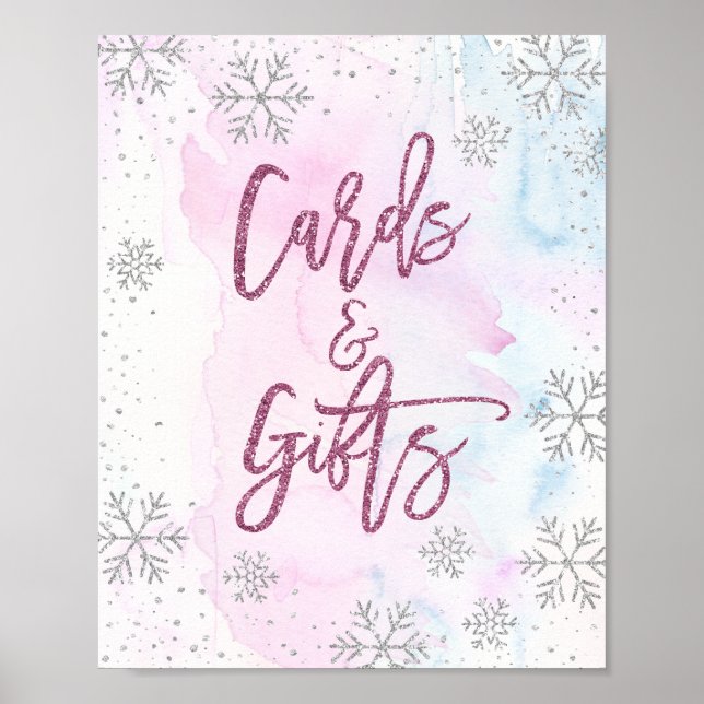 Cards and Gifts Snowflake Glitter Magenta Poster (Front)