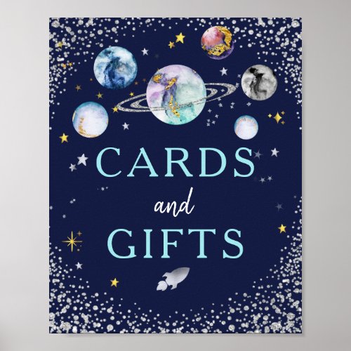 Cards And Gifts Space Galaxy Birthday Party Poster