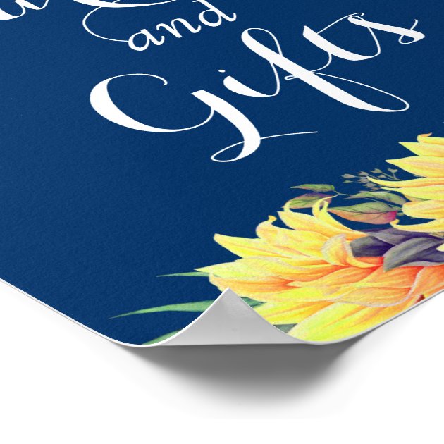 Cards And Gifts Sunflowers Navy Blue Wedding Sign