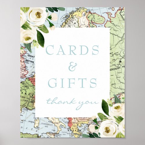 Cards and Gifts Travel Theme Floral Map Sign