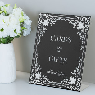 Cards and Gifts Vintage Black Faux Silver Elegant Pedestal Sign