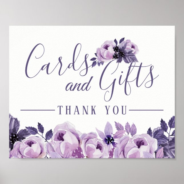 Cards and Gifts | Watercolor Purple Floral Wedding Poster (Front)