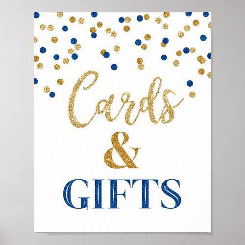 Cards and Gifts Wedding Sign Blue Gold Confetti