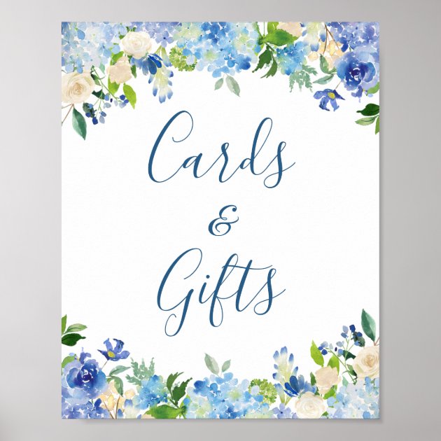 Cards And Gifts Wedding Sign Blue Hydrangea Floral