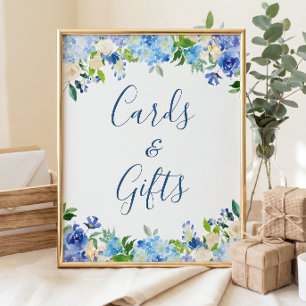 Cards and Gifts Wedding Sign Blue Hydrangea Floral