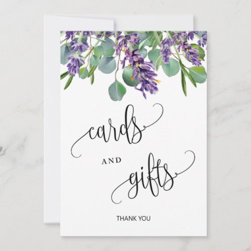 Cards and Gifts Wedding Sign Eucalyptus Lavender