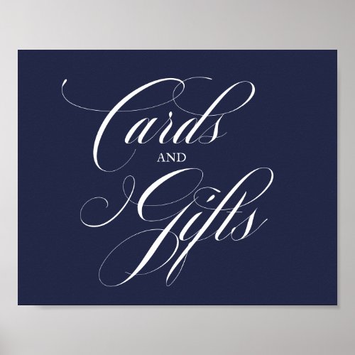 Cards And Gifts Wedding Sign Navy Blue Calligraphy