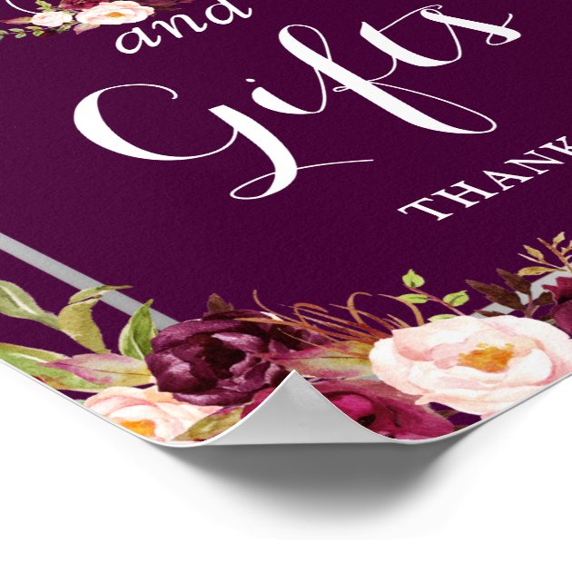 Cards And Gifts Wedding Sign Plum Purple Floral