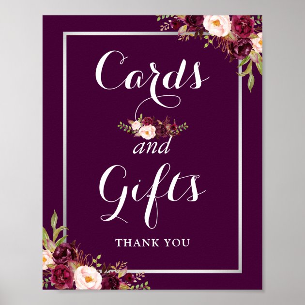 Cards And Gifts Wedding Sign Plum Purple Floral