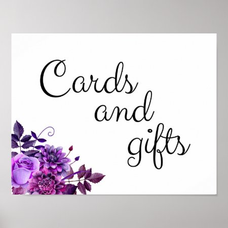Cards And Gifts Wedding Sign Purple Flowers Poster