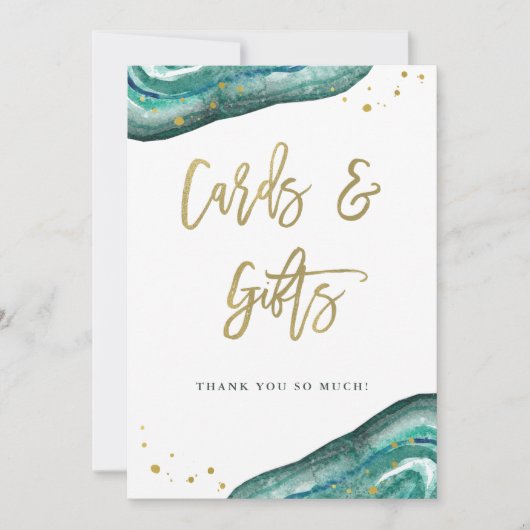 Cards and Gifts Wedding Sign | Teal Geode and Gold (Front)