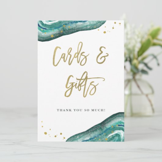 Cards and Gifts Wedding Sign | Teal Geode and Gold (Standing Front)