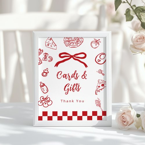 Cards and gifts Whimsical Bow Pizza Baby Shower Poster
