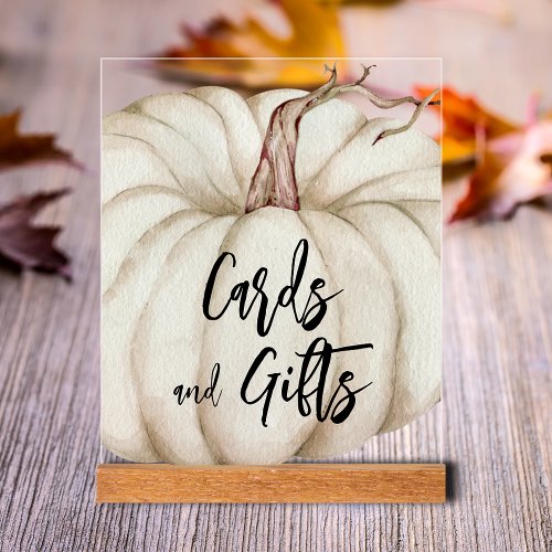 Cards and Gifts White Pumpkin Baby Shower Acrylic Sign