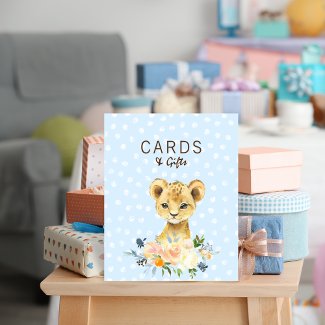 Cards & Gifts Baby Shower Lion Cub Floral Blue