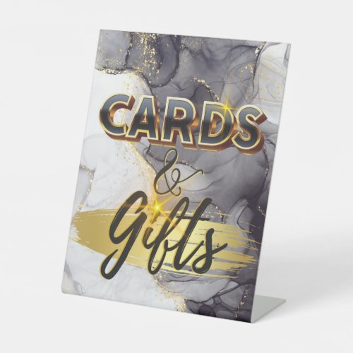 Cards  Gifts Black and Gold Elegant Marble Pedestal Sign