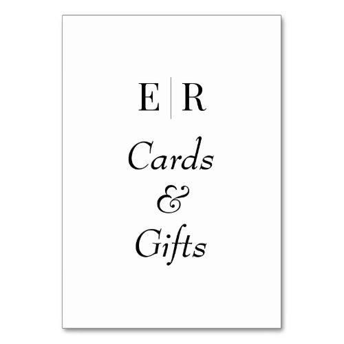 Cards  Gifts Black and White Monogram Table Sign