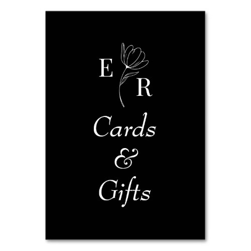 Cards  Gifts Black Floral Monogram Table Sign