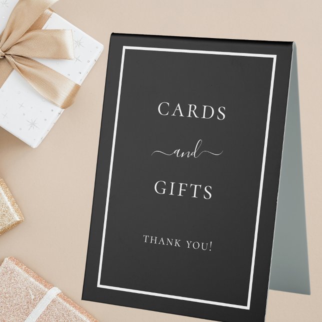 Cards gifts black white party table tent (Creator Uploaded)
