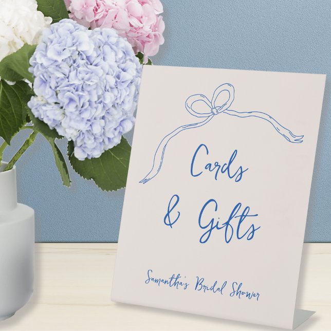 Cards & Gifts Blue Bow Hand Drawn Bridal Shower Pedestal Sign (Cards & Gifts Blue Bow Hand Drawn Bridal Shower Pedestal Sign)