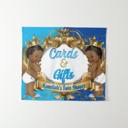 Cards  Gifts Blue  Gold Royal Twin Baby Shower Tapestry