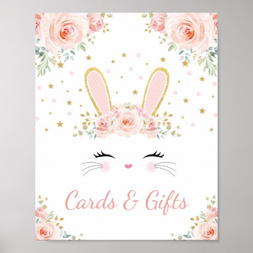 Cards  Gifts  Blush Floral Bunny Rabbit Party Poster