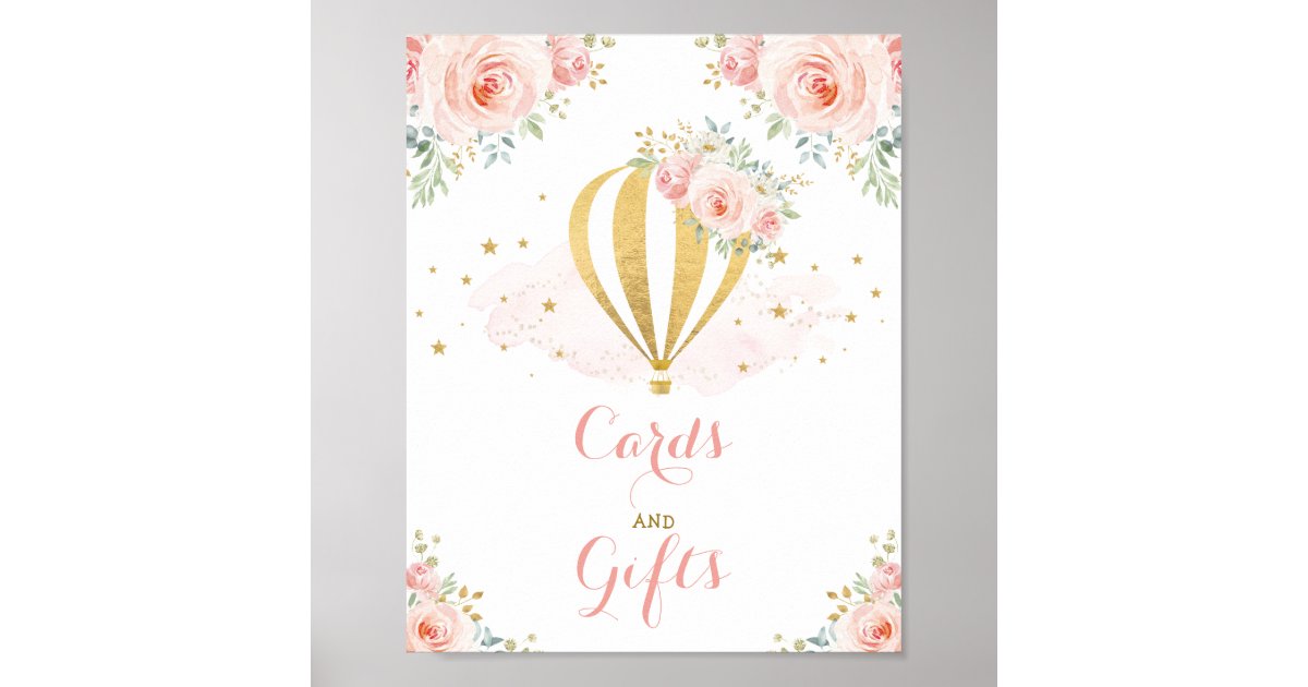 Cards & Gifts / Blush Floral Hot Air Balloon Party Poster | Zazzle